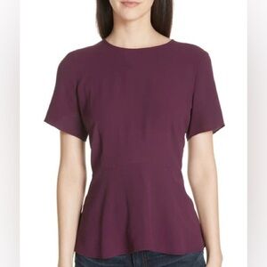 Women’s Eileen Fisher Silk Peplum Hem Blouse Short Sleeve Plum Size 10 Petite